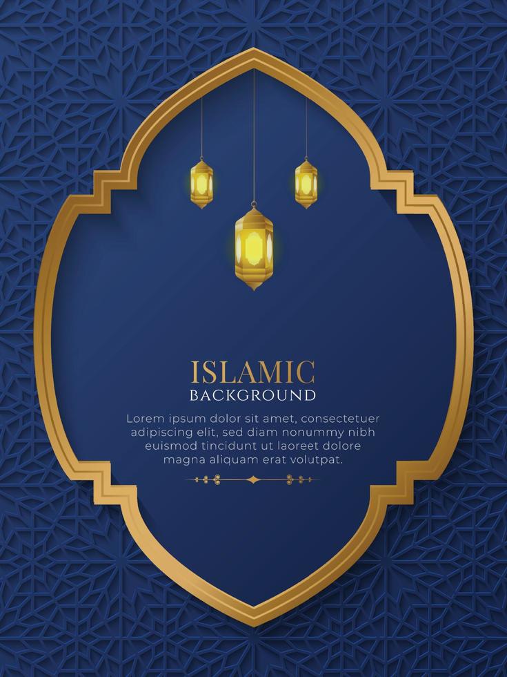 Arabic Islamic Luxury Ornamental Background with Golden Arabic Pattern and decorative lanterns vector