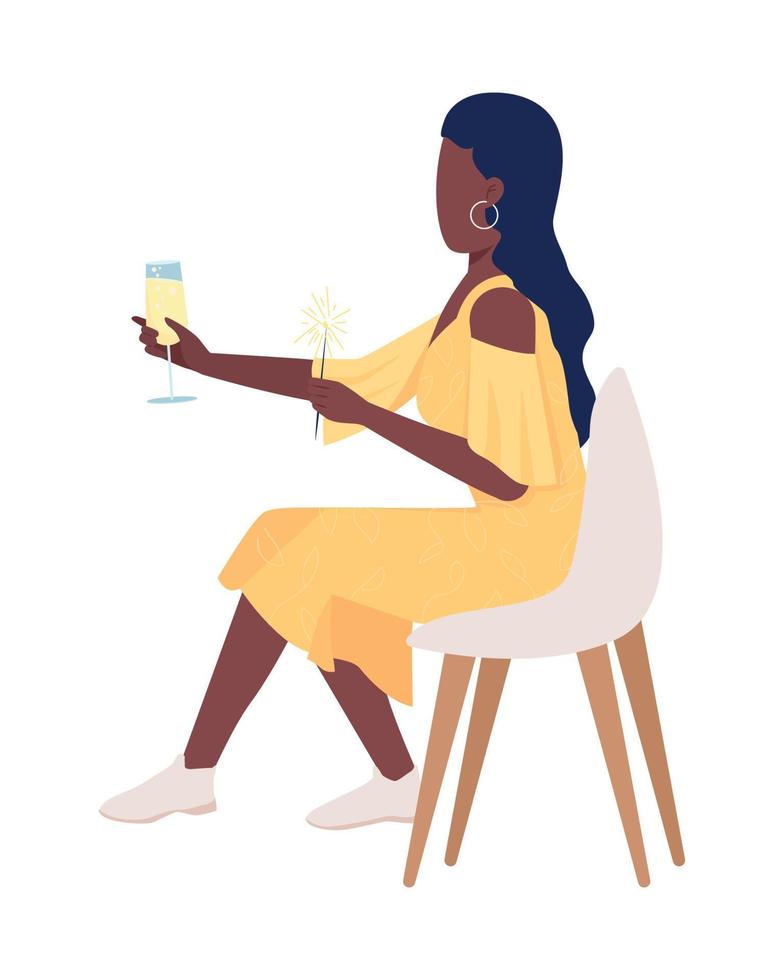 Young lady with sparkler semi flat color vector character