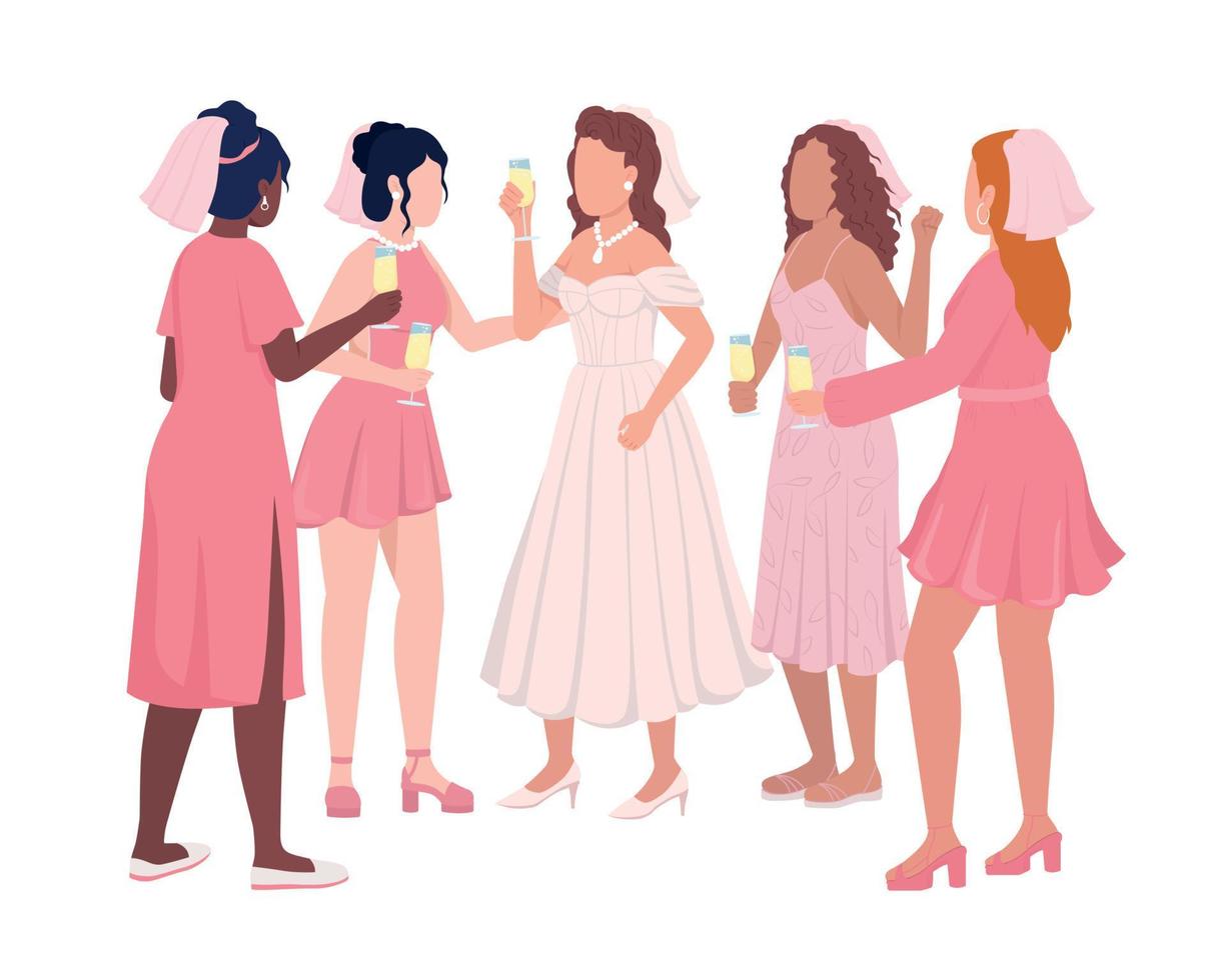 Bachelorette night semi flat color vector characters