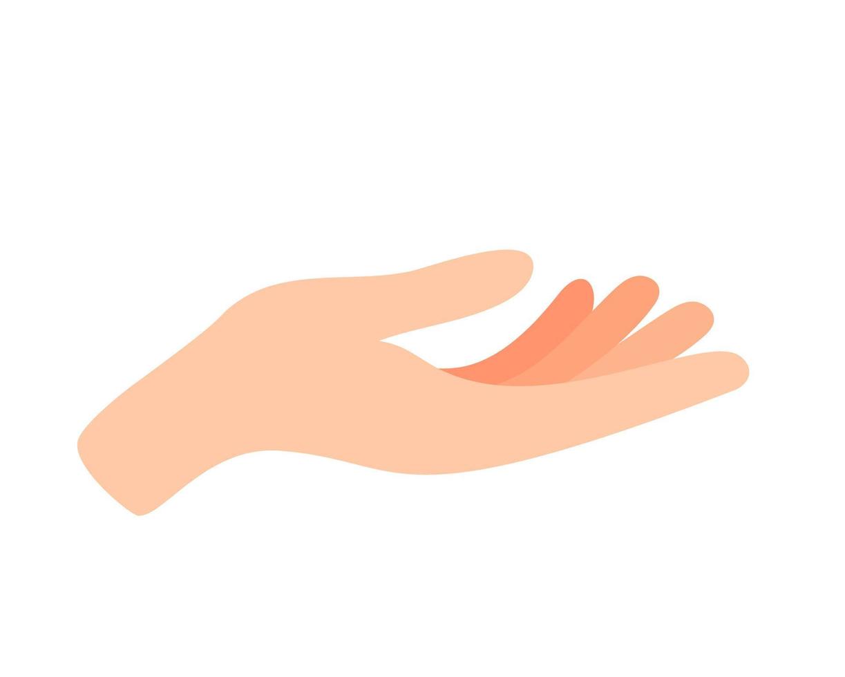 Facing up womans hand vector illustration isolated on white background. Female open palm up in getting or receiving something gesture, holding, showing, presenting product business concept