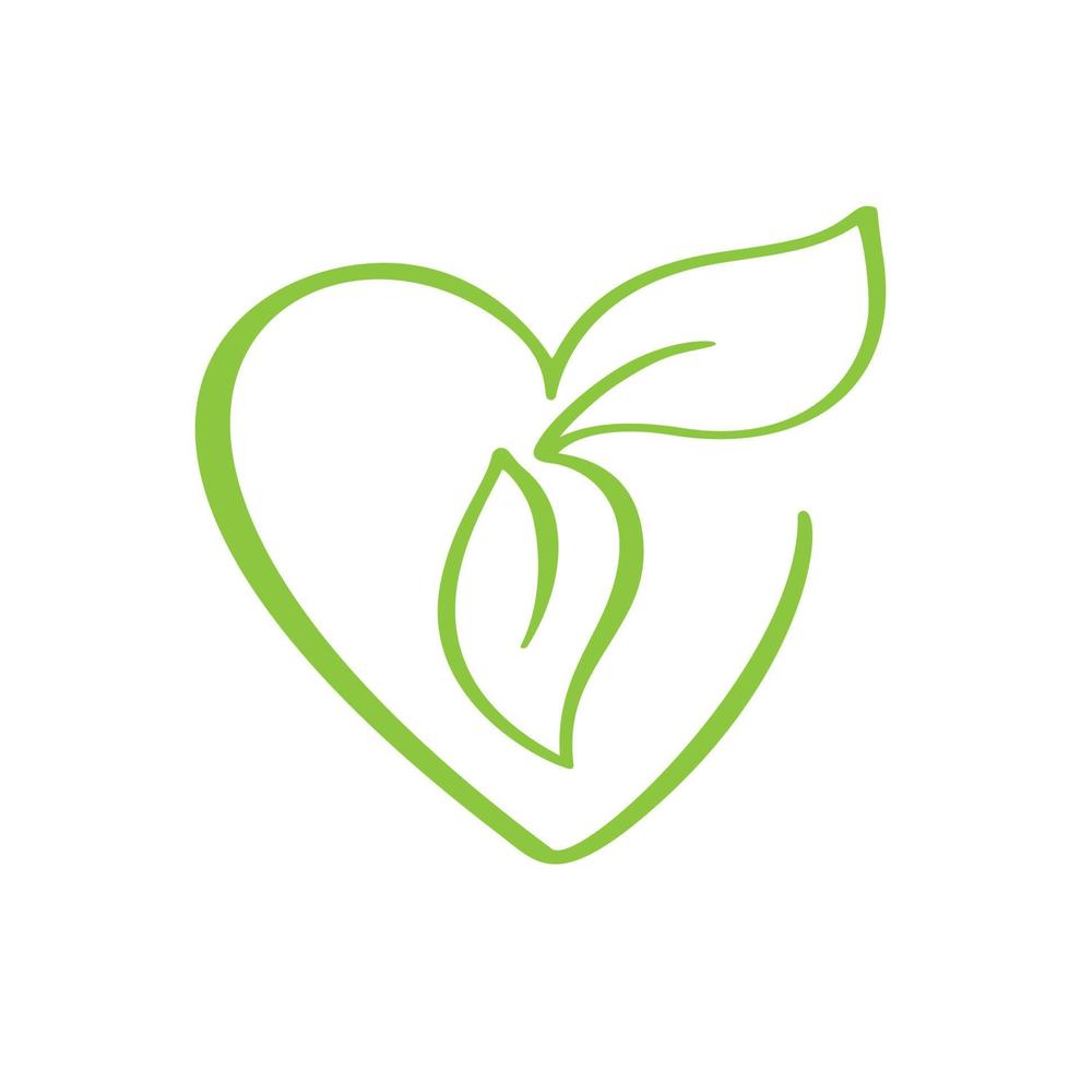 Vector green icon heart shape and leaf. Can be used for eco, vegan herbal healthcare or nature care concept organic logo design