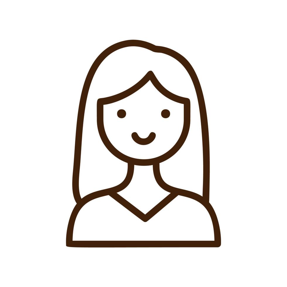 mujer o niña sonriente. icono de línea de símbolo. pictograma de gráficos de trazo para diseño web. concepto de símbolo de vector de contorno de calidad. logotipo conciso simple hermoso mono lineal premium