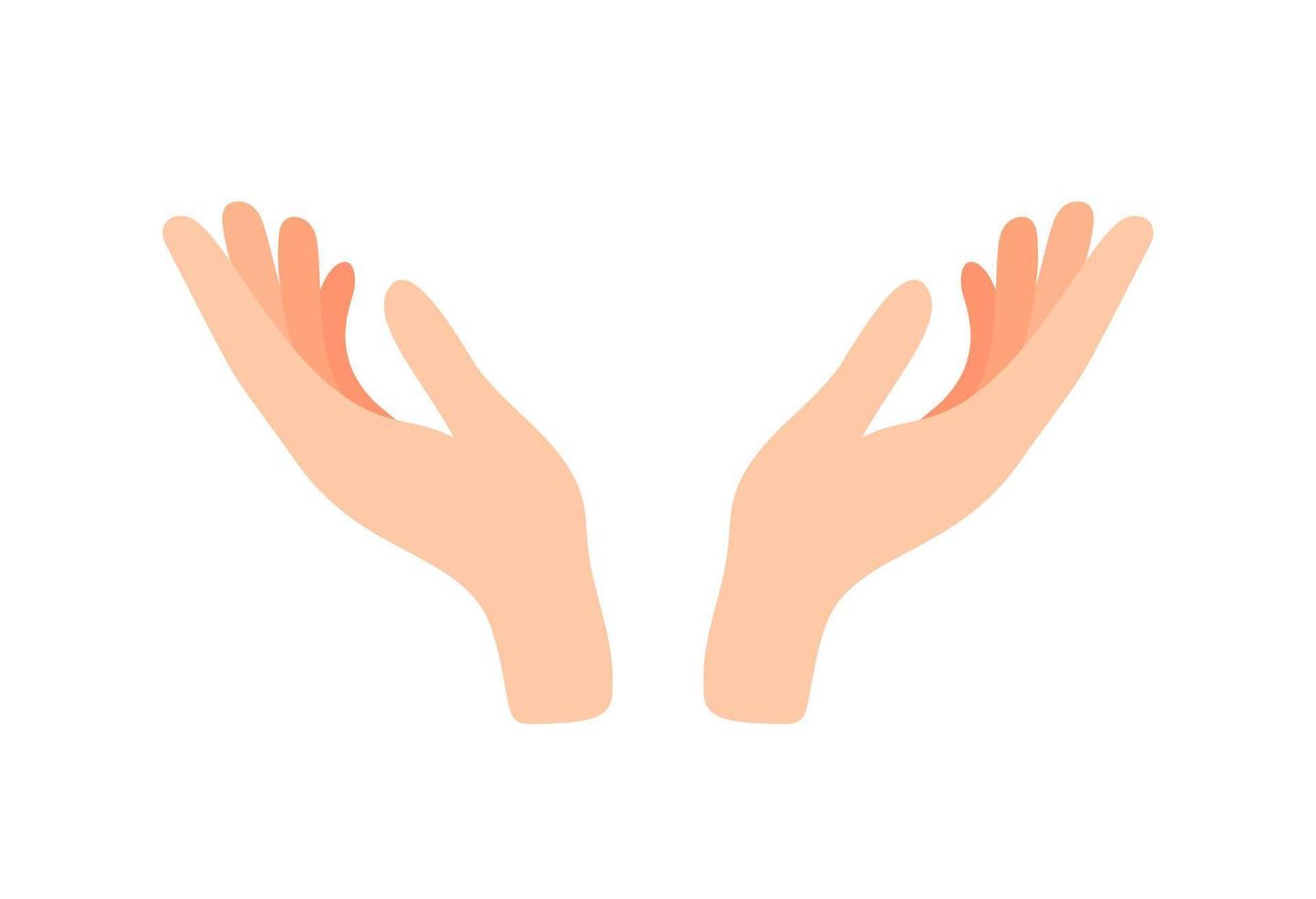 Facing up womans hands vector illustration isolated on white background. Support, peace, care hand gesture icon. Female open palm up in getting or receiving something gesture, holding, showing