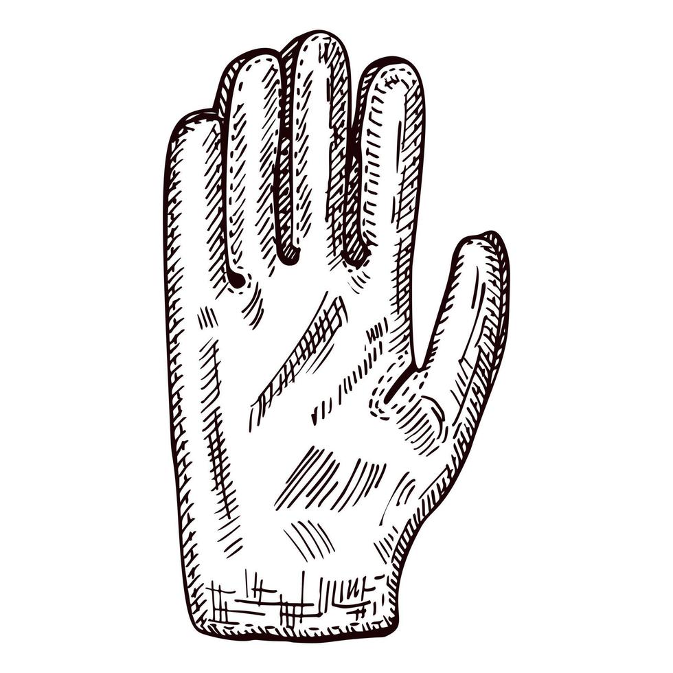 Football glove sketch isolated. Vintage element of goalkeeper in hand drawn style. vector