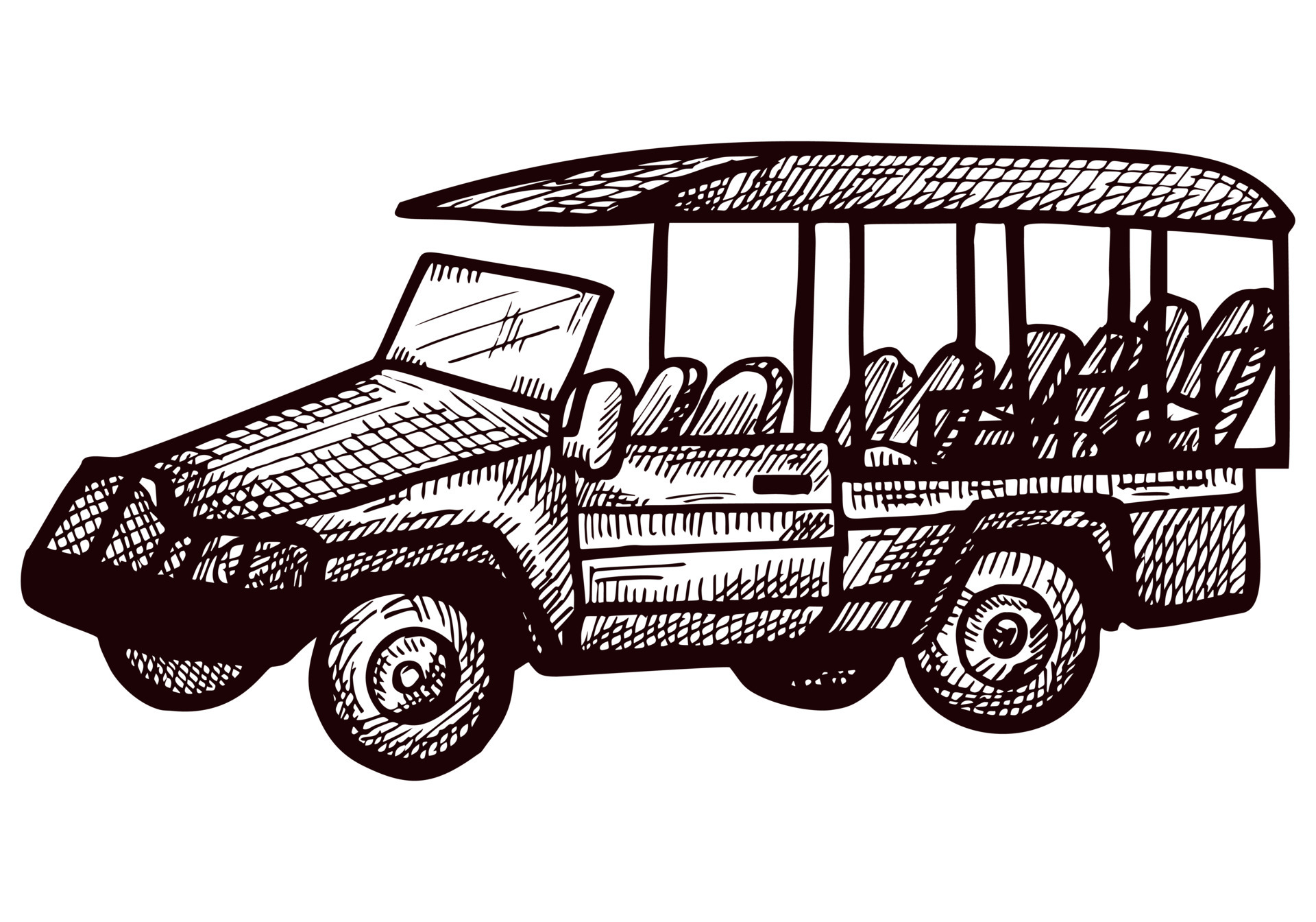 Safari bus sketch isolated. Vintage adventure off road car in hand drawn  style. 6195552 Vector Art at Vecteezy