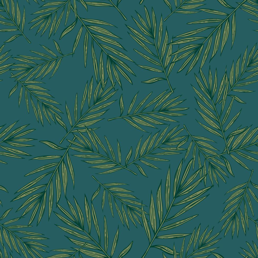 Palm leaves seamless pattern. Tropical branch in engraving style. vector