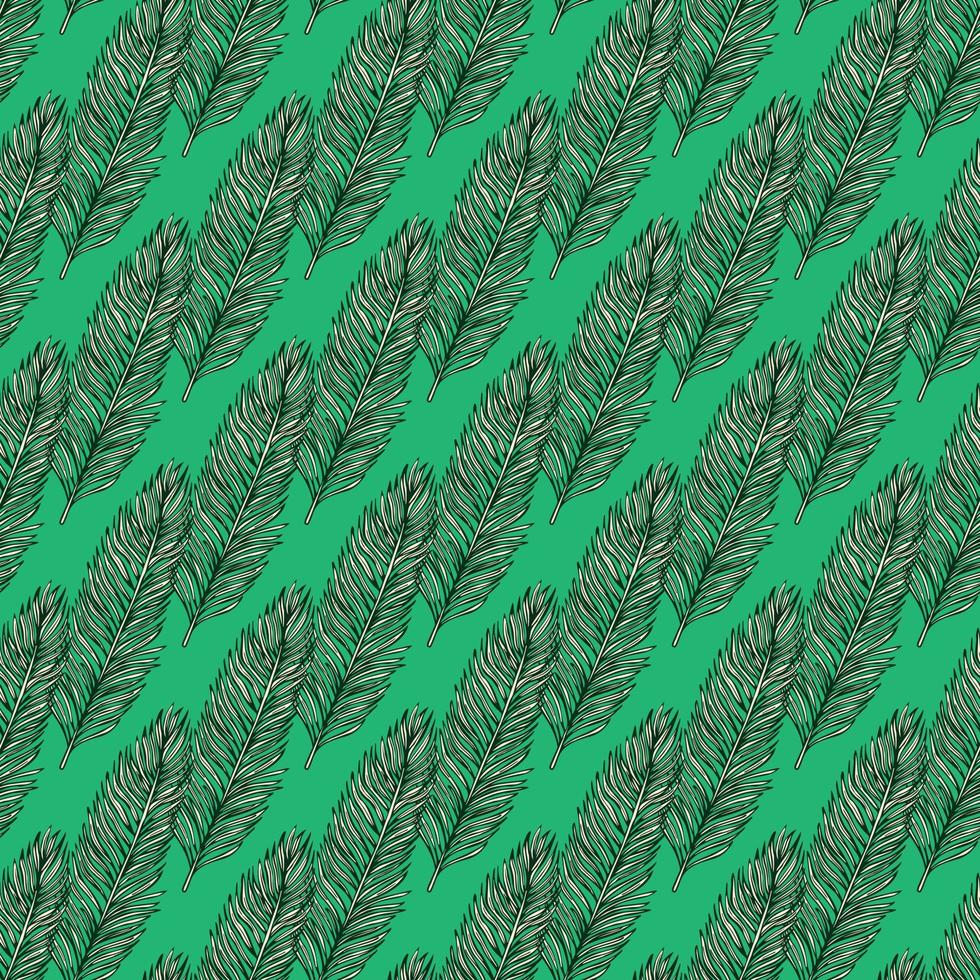 Palm leaves seamless pattern. Tropical branch in engraving style. vector