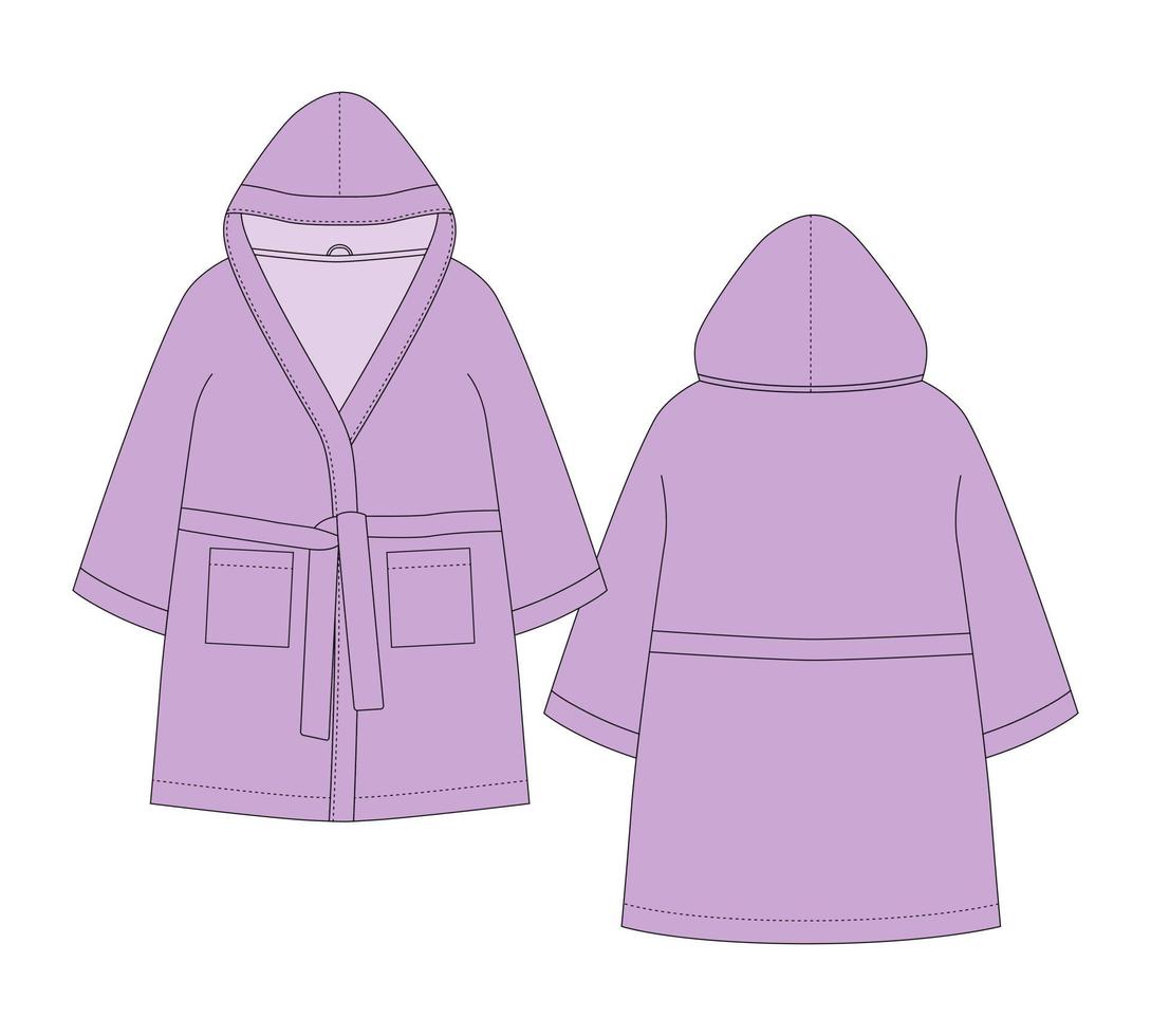 Bathrobe technical sketch. Hooded bathrobe. vector