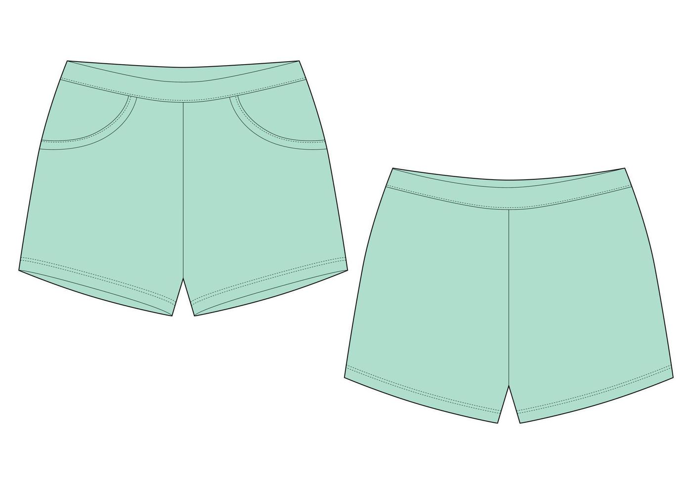 Technical sketch sleep shorts pants design template vector