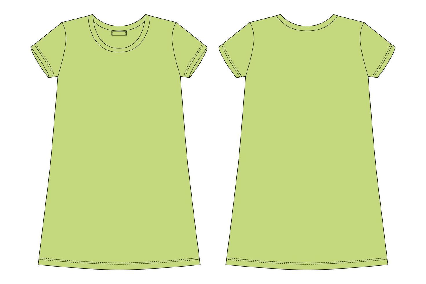 Cotton chemise technical sketch. Green color vector