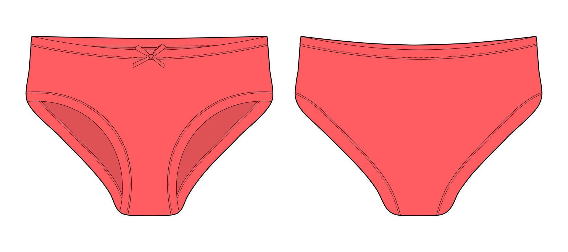 Technical sketch of briefs for girls. Female red underpants. vector