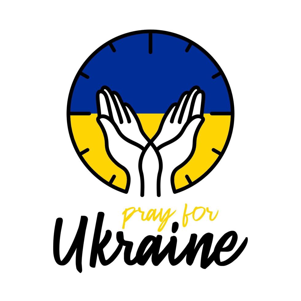 Pray for Ukraine concept illustration with national flag, hand, and map. Ukrainian flag praying concept vector illustration. Pray For peace Stop the war against Ukraine