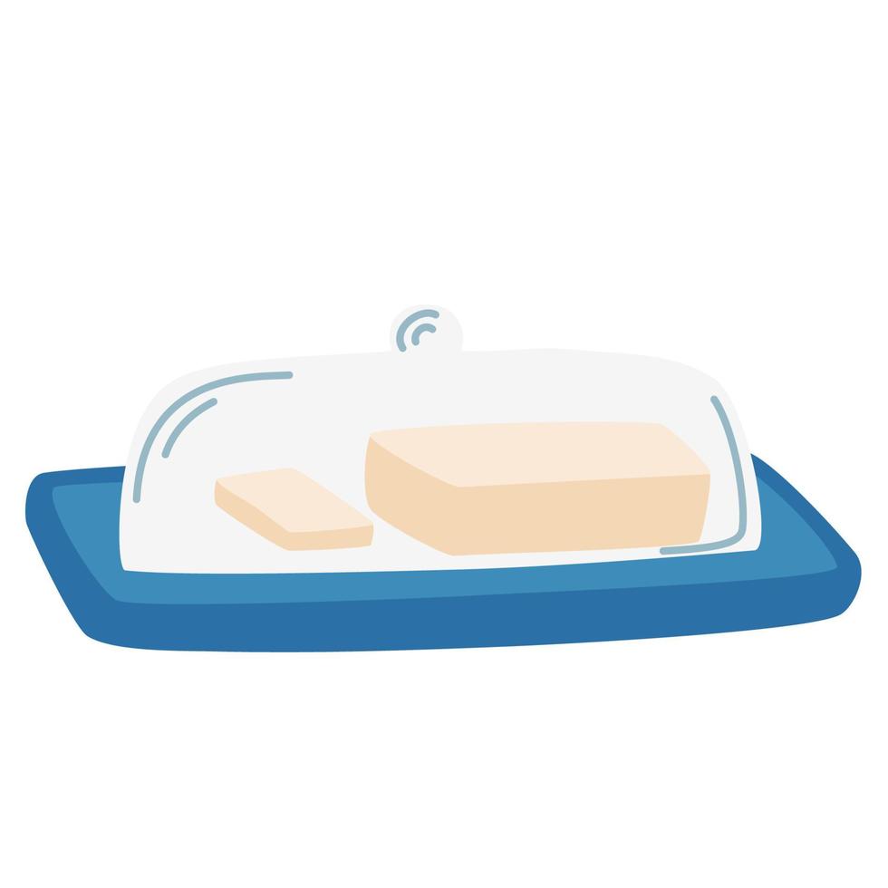 Butter. Oil in the oil pan. Cooking. Fat milk butter piece. Vector illustration cartoon flat icon isolated on white.