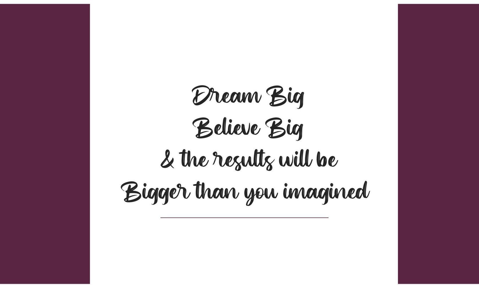 Dream big, believe big and the results will be bigger than you imagined. Motivational and inspirational quotes in wine color background for interiors, shirts, posters, gifts, or other printing gifts. vector