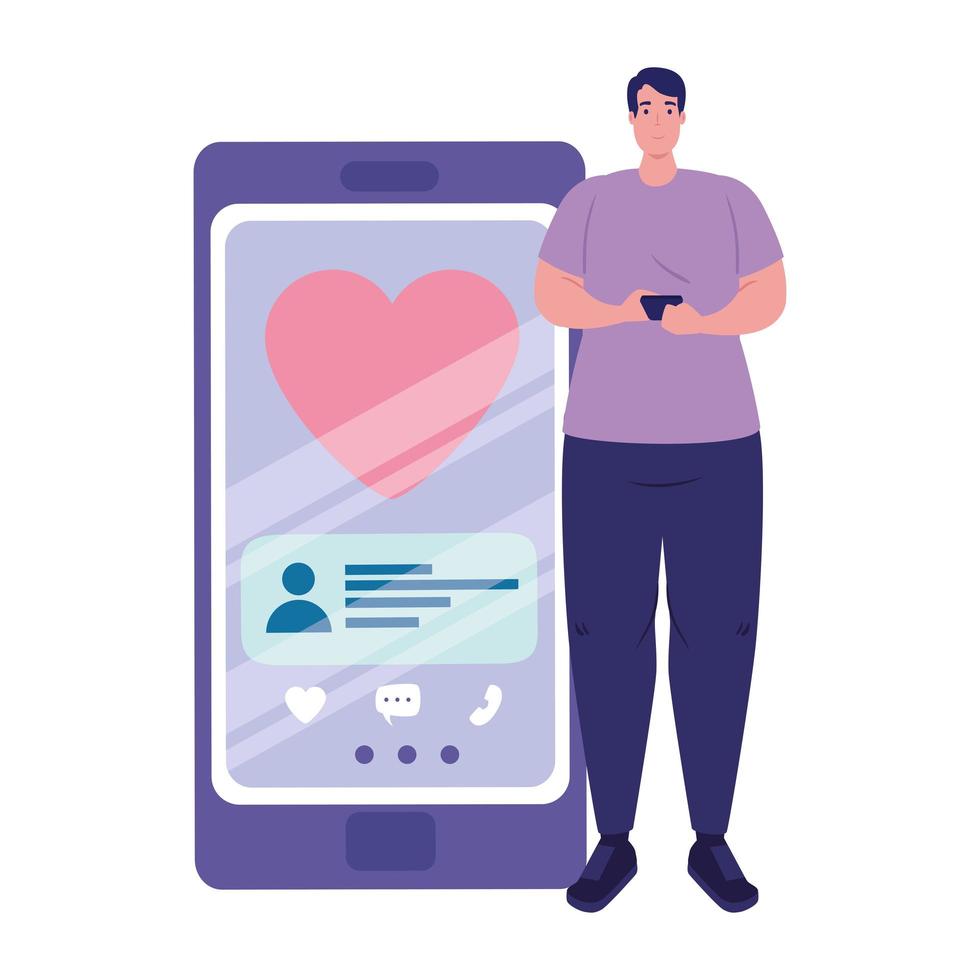 Man and smartphone with heart and chatting bubble vector design