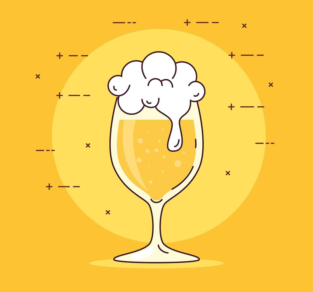 cup glass of beer with froth on yellow background vector