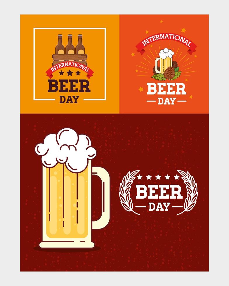 conjunto de pancartas, del día internacional de la cerveza, celebración de agosto con decoración vector