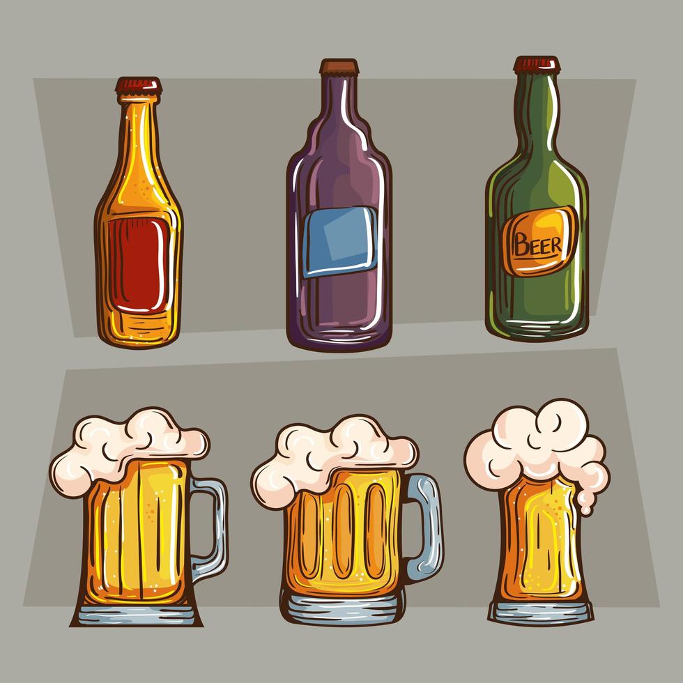 icons with six drinks vector