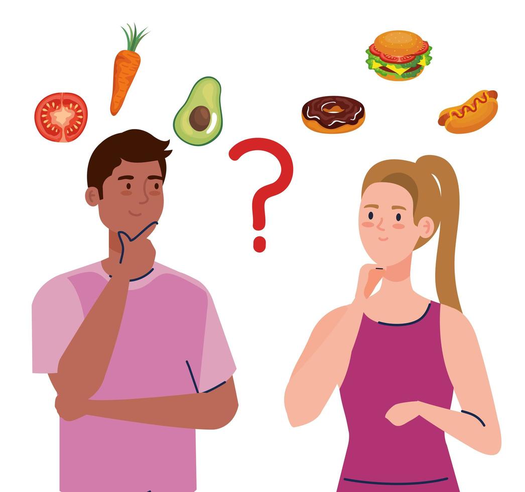 man and woman thinking what to eat vector design