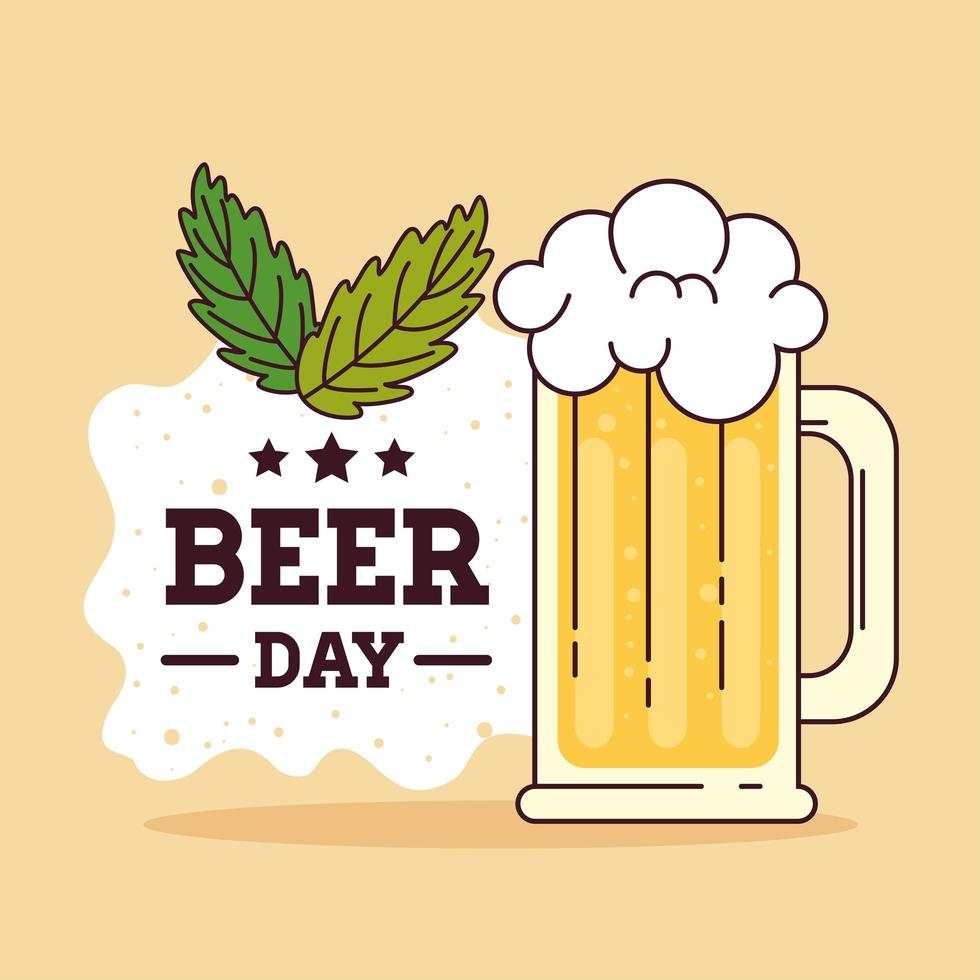international beer day, august, with mug glass of beer drink vector