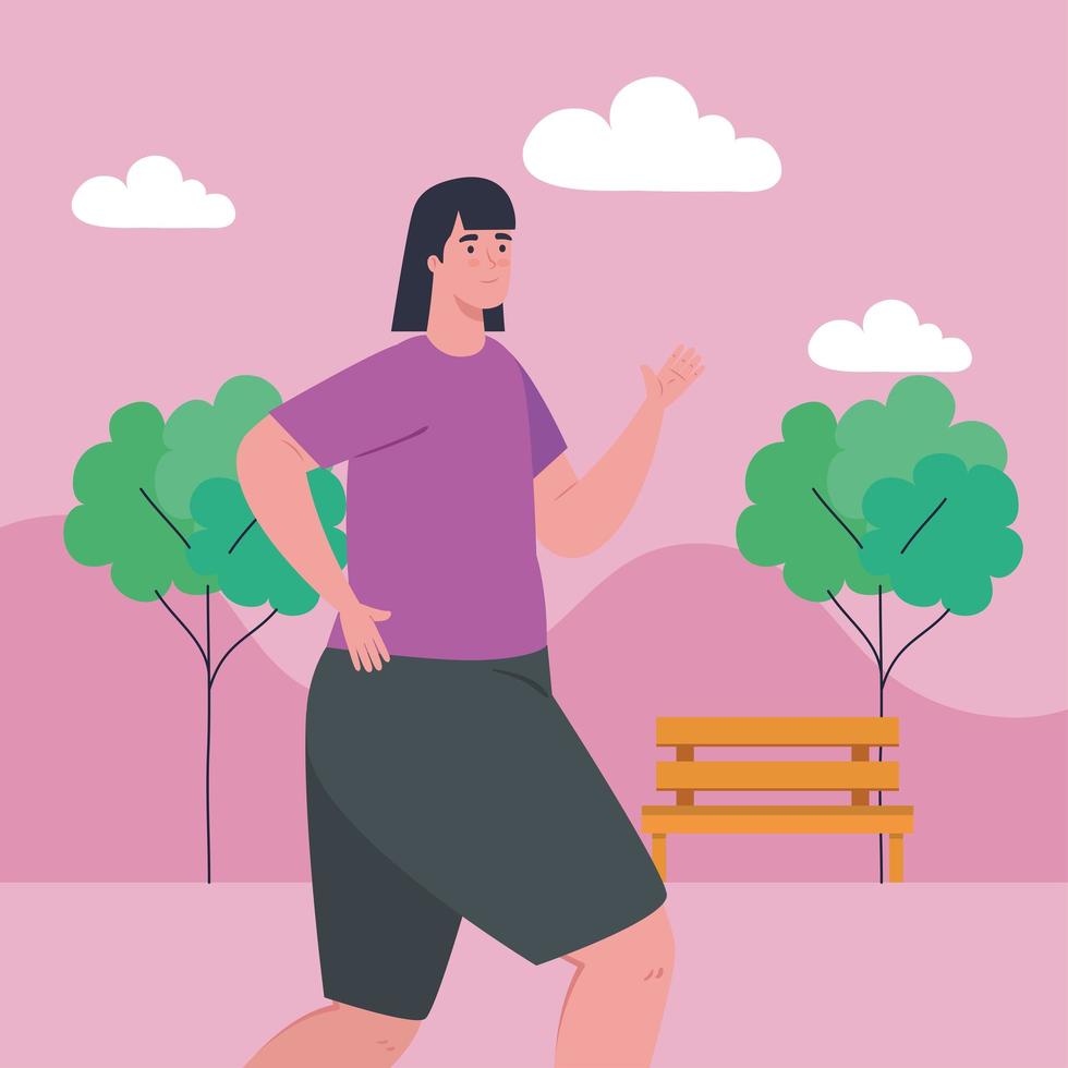 woman running outdoor, female athlete in the park, on white background vector