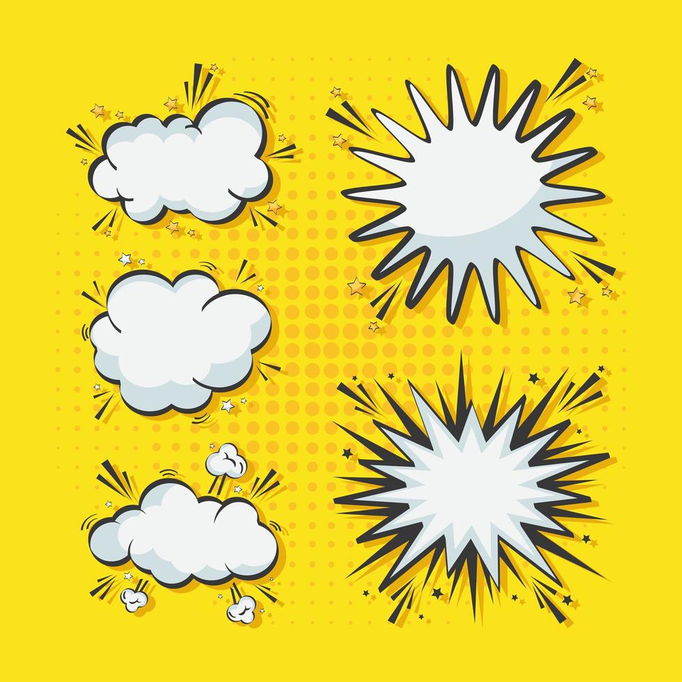 five icons of explosion pop art vector