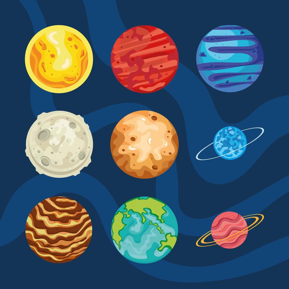 icons with planets and spheres vector