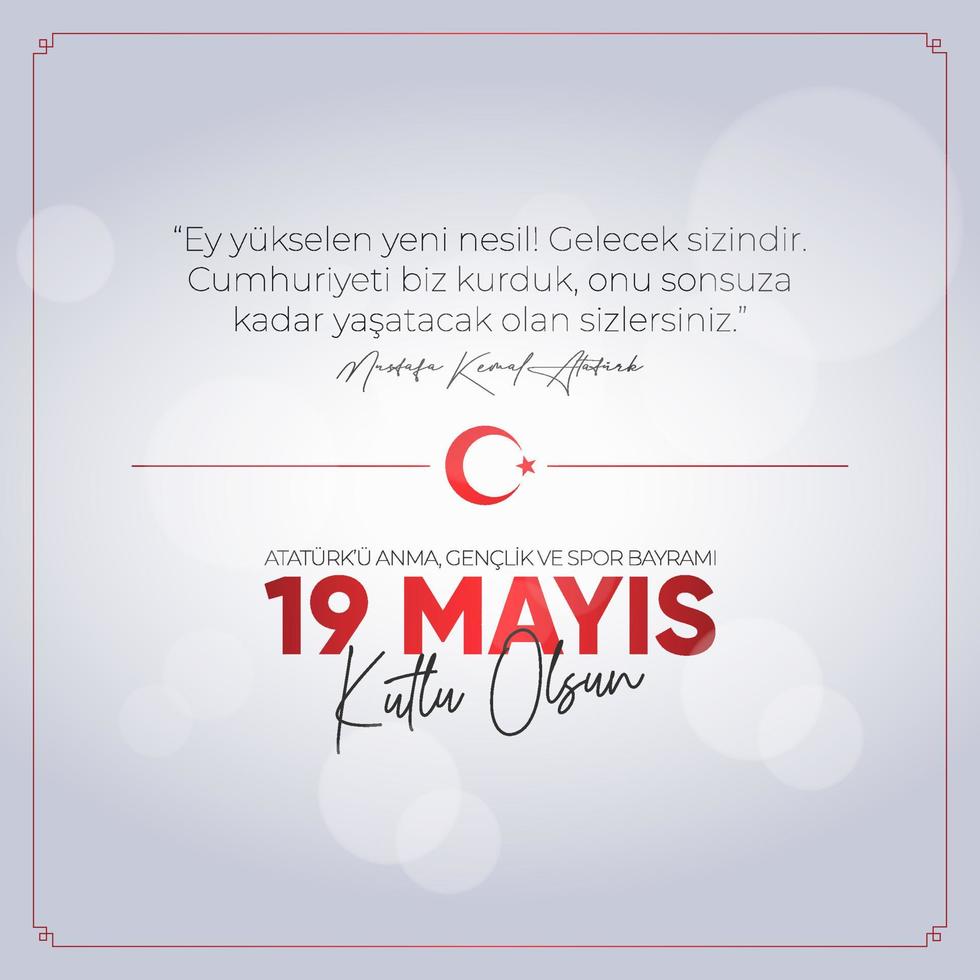 19 mayis ataturk'u anma, genclik ve spor bayrami. 19 de mayo conmemoración de ataturk, día de la juventud y el deporte. vector