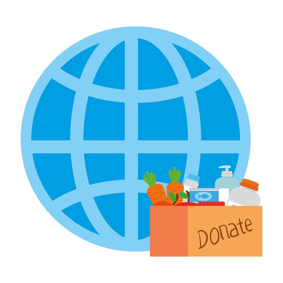 Global sphere with donate objects inside box vector design
