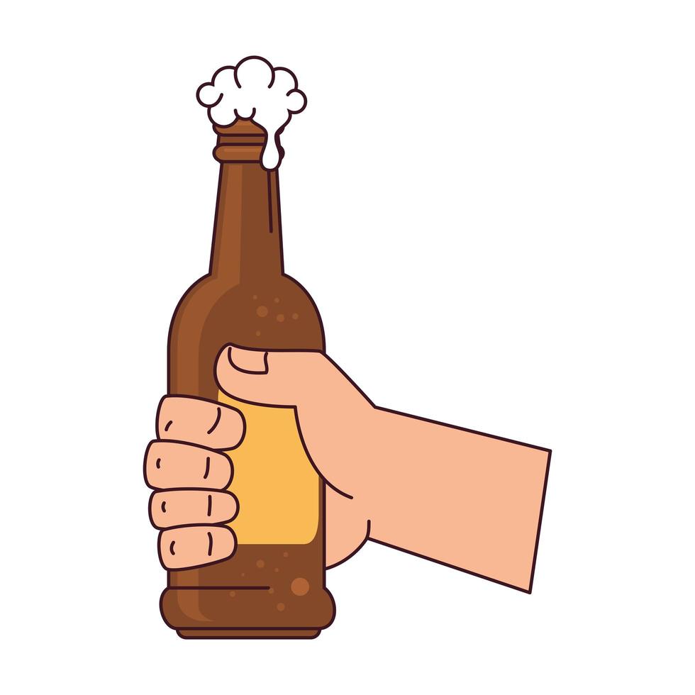 hand holding a beer bottle, on white background vector