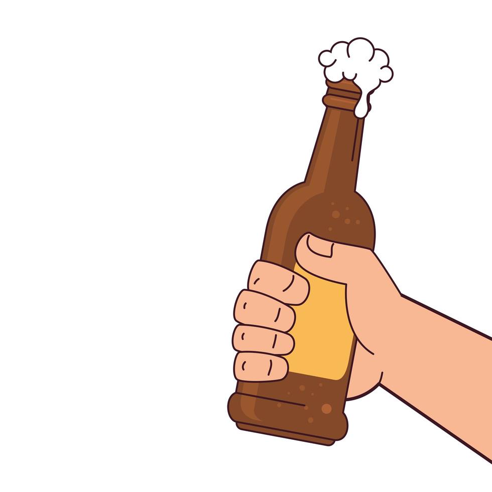 mano sujetando una botella de cerveza, sobre fondo blanco. vector