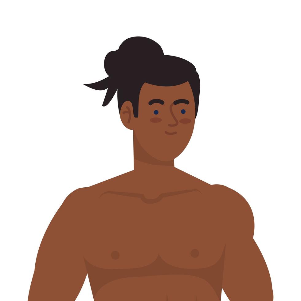 young man afro without shirt on white background vector
