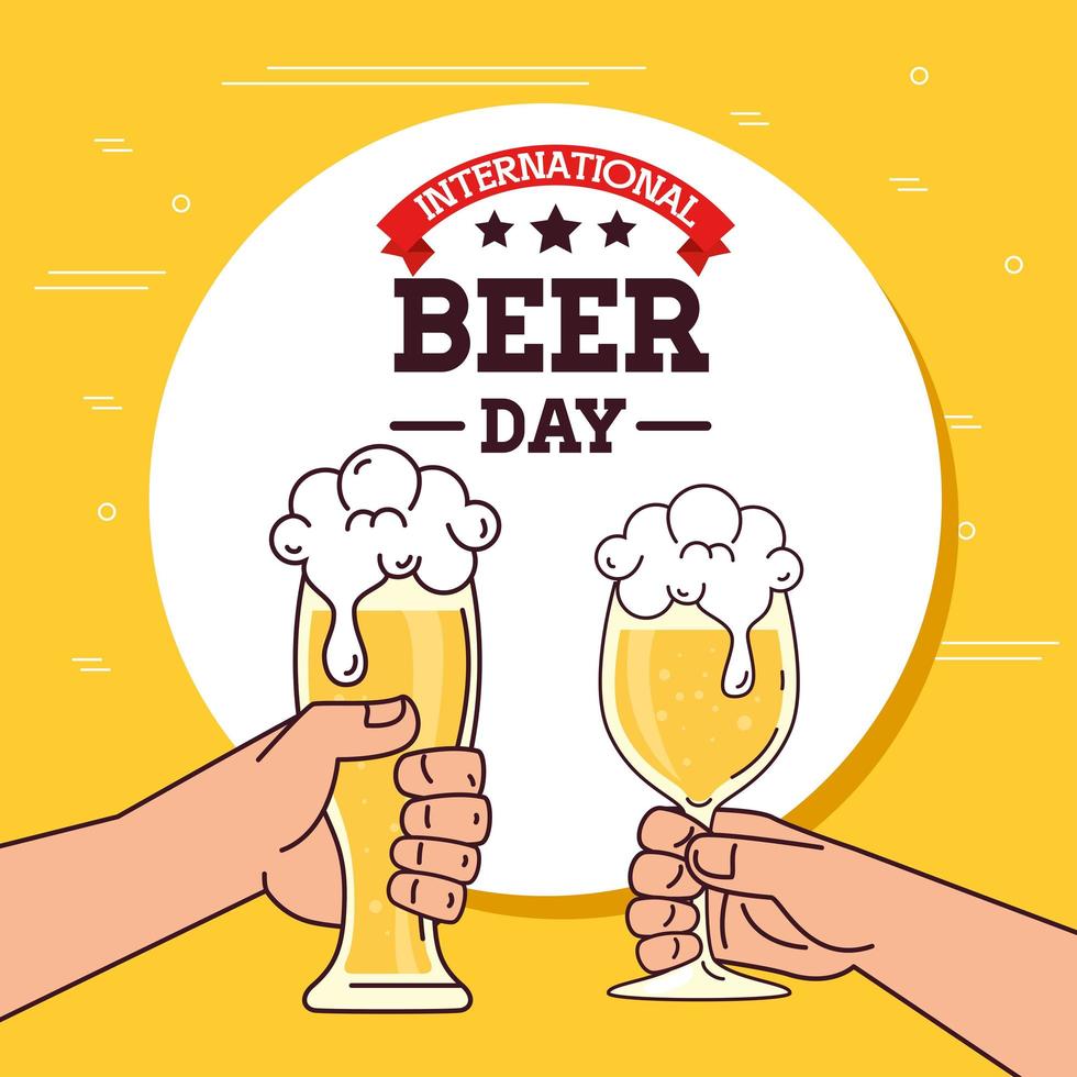 international beer day, august, hands holding a beers vector