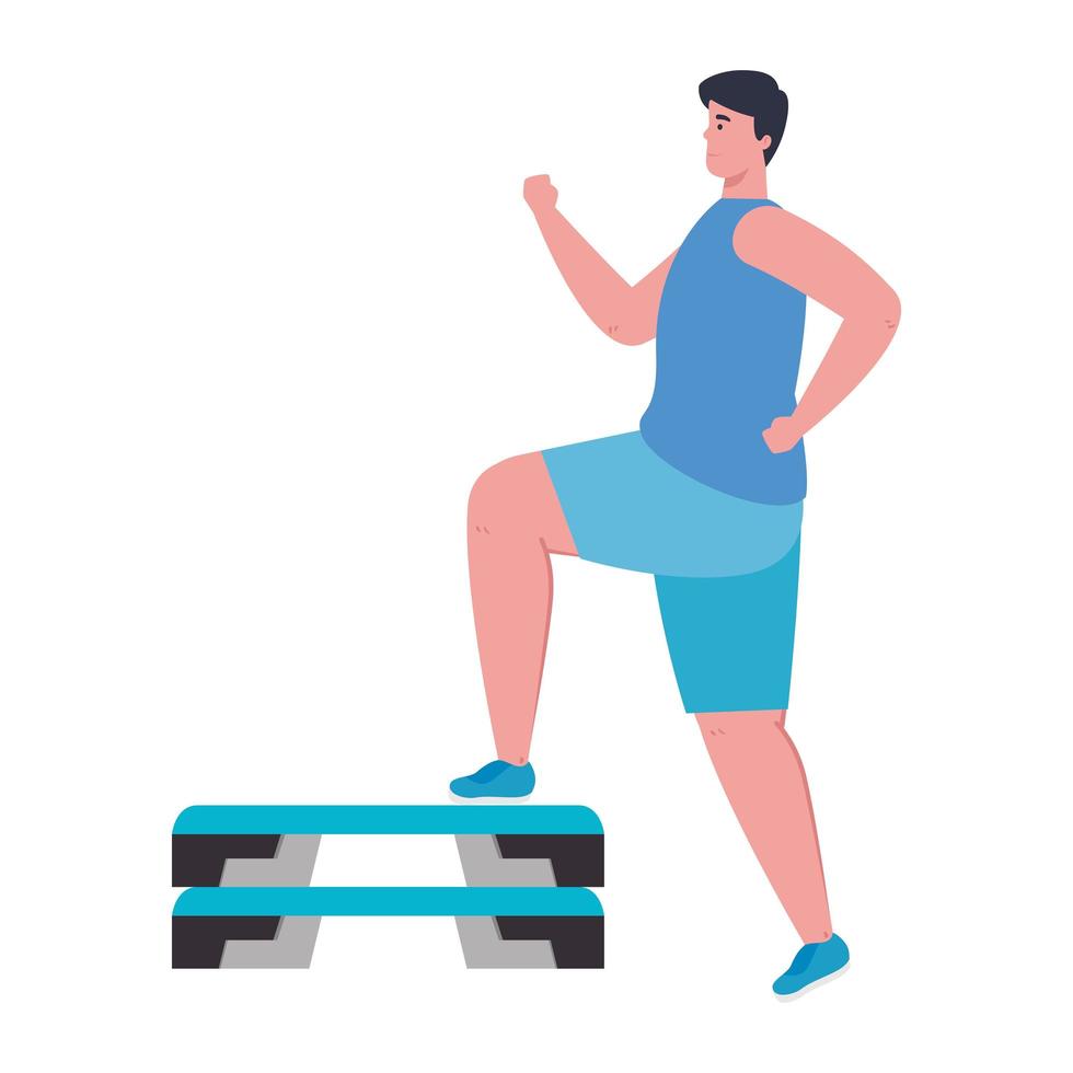 young man in sportswear, sports training on step plafform vector