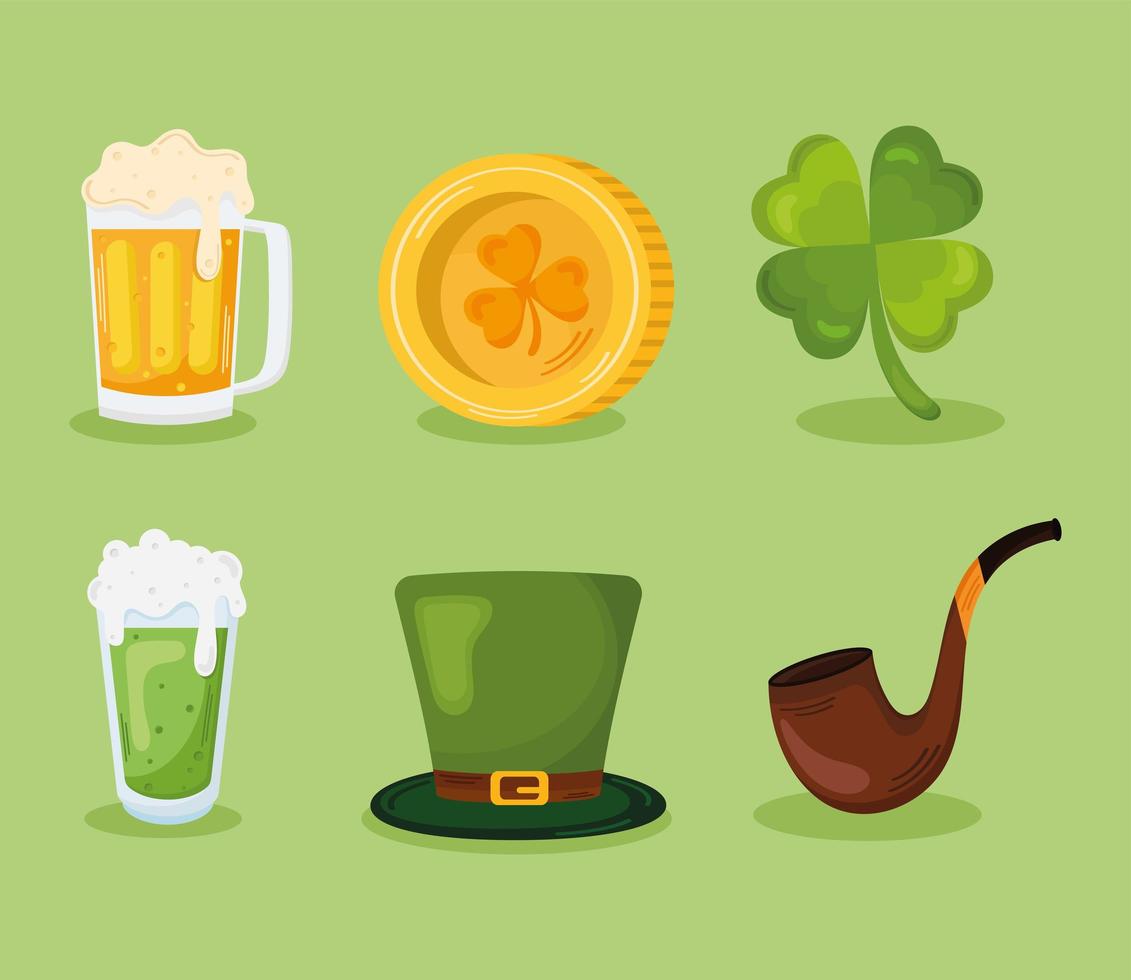 six saint patricks day icons vector