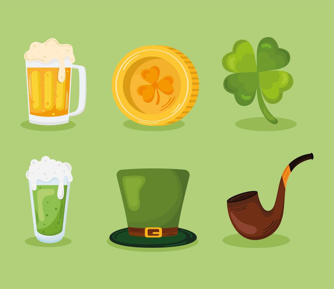 seis iconos del día de san patricio vector