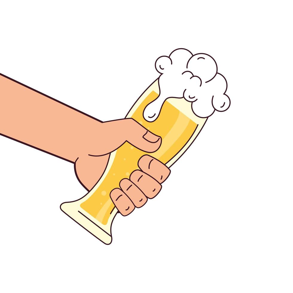 hand holding a beer glass, on white background vector