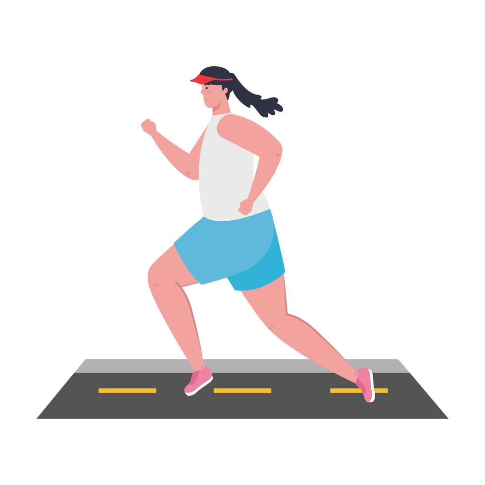 Mujer corriendo en la carretera, mujer en ropa deportiva haciendo footing, atleta femenina sobre fondo blanco. vector