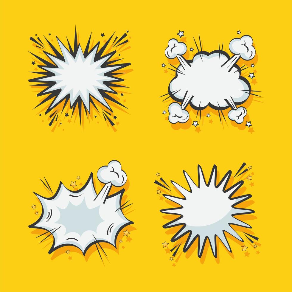 four explosion pop art icons vector