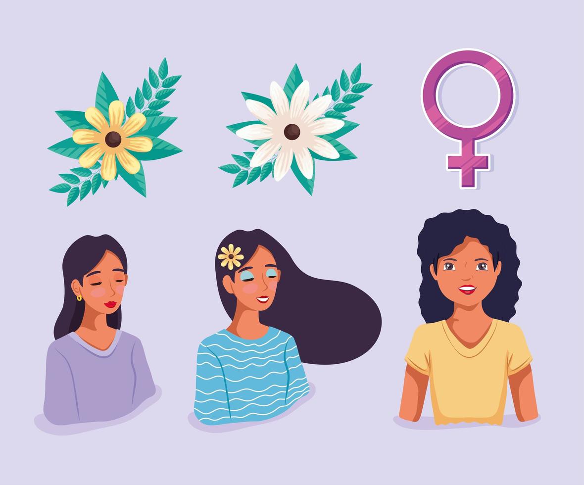 iconos con mujeres hermosas vector