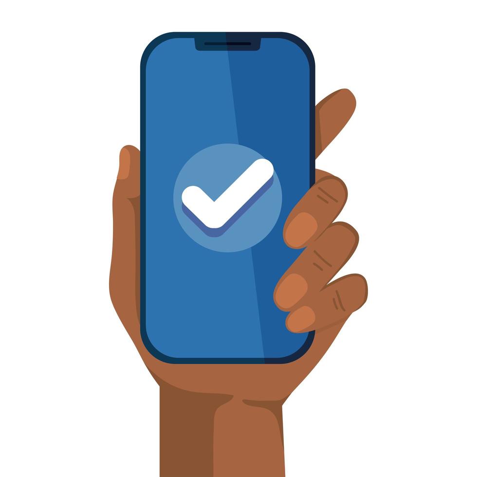 hand holds the smartphone vector
