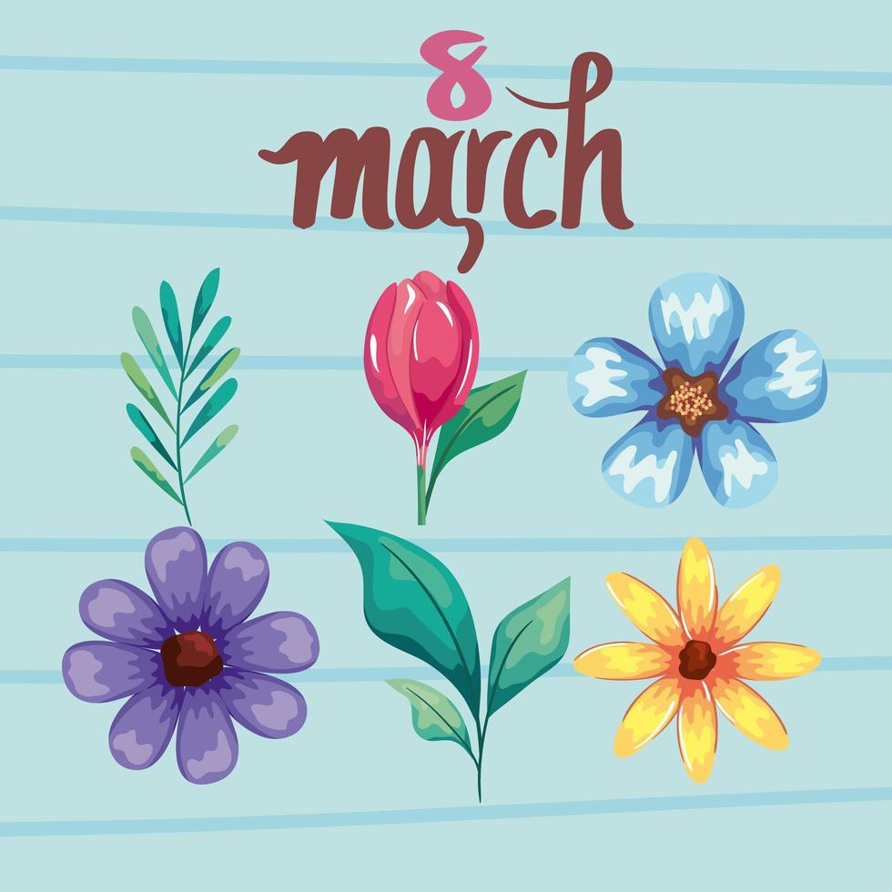 icons for march 8 with plants vector