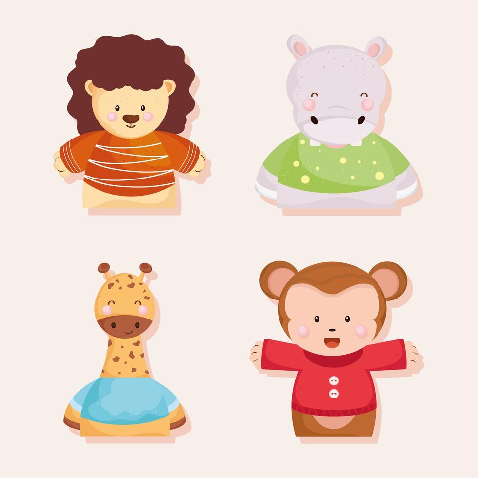 icons with funny little animals vector