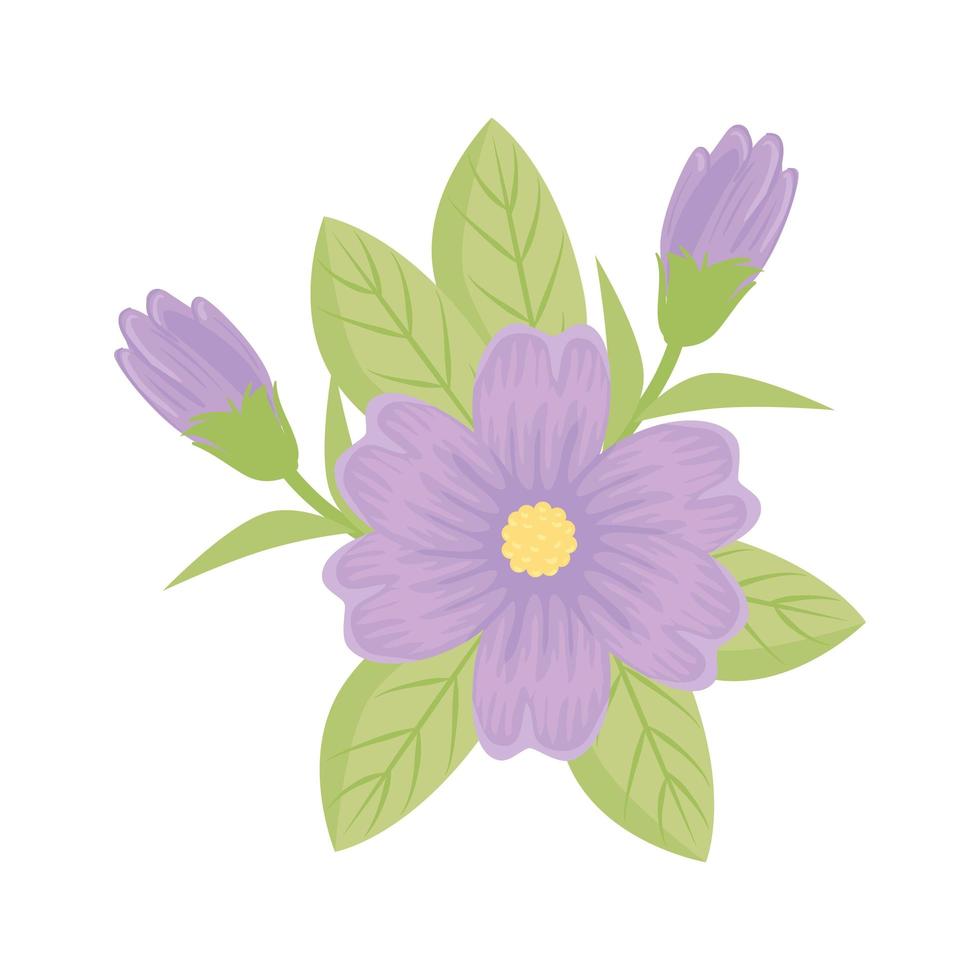 purple flowers with leaves vector design