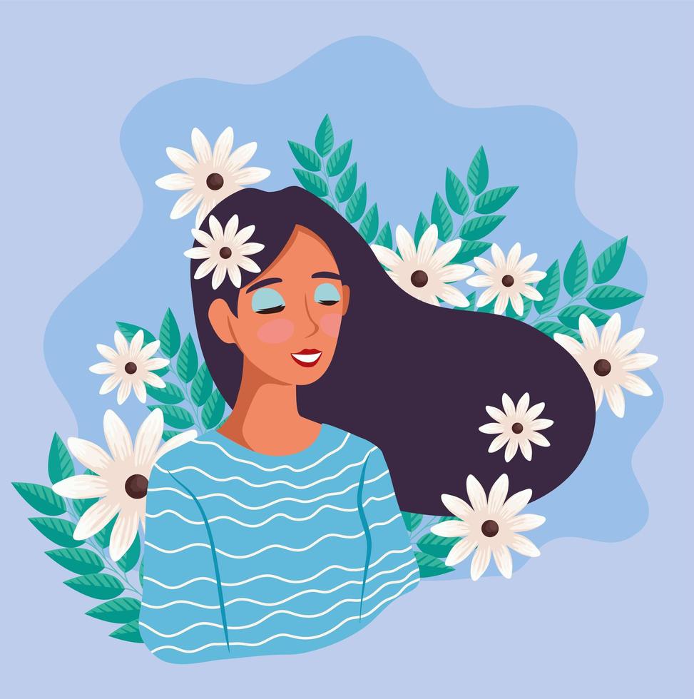 woman and pretty flowers vector