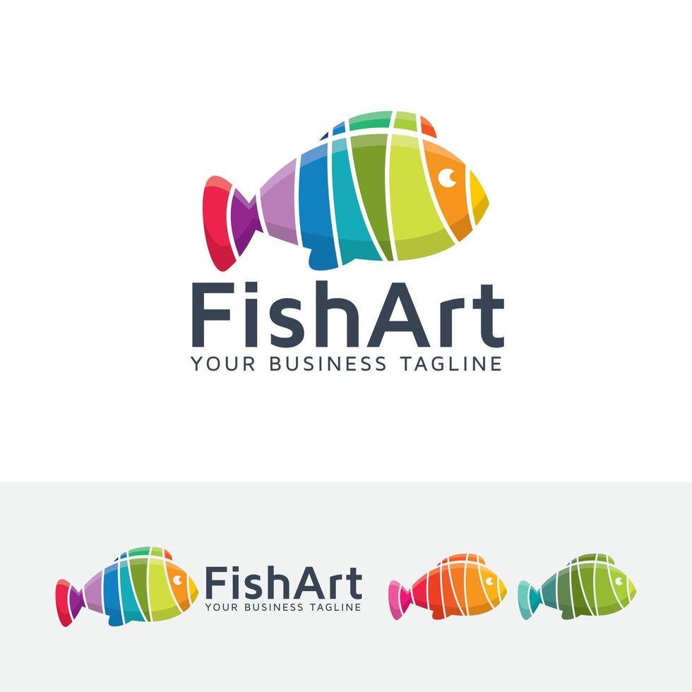 Fish art logo design template vector