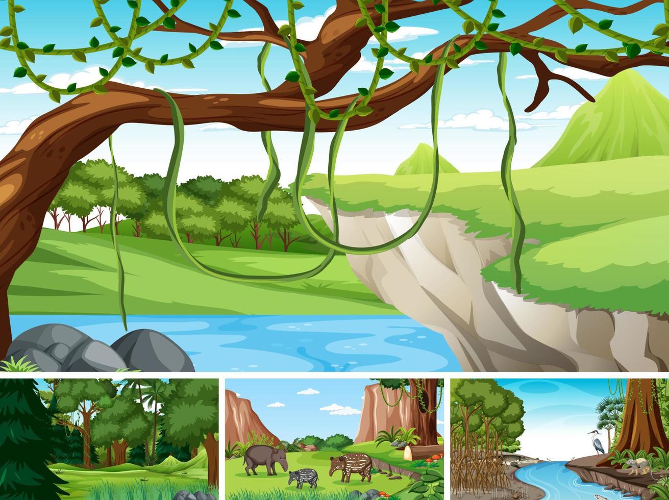 Four scenes with animal in the wild vector