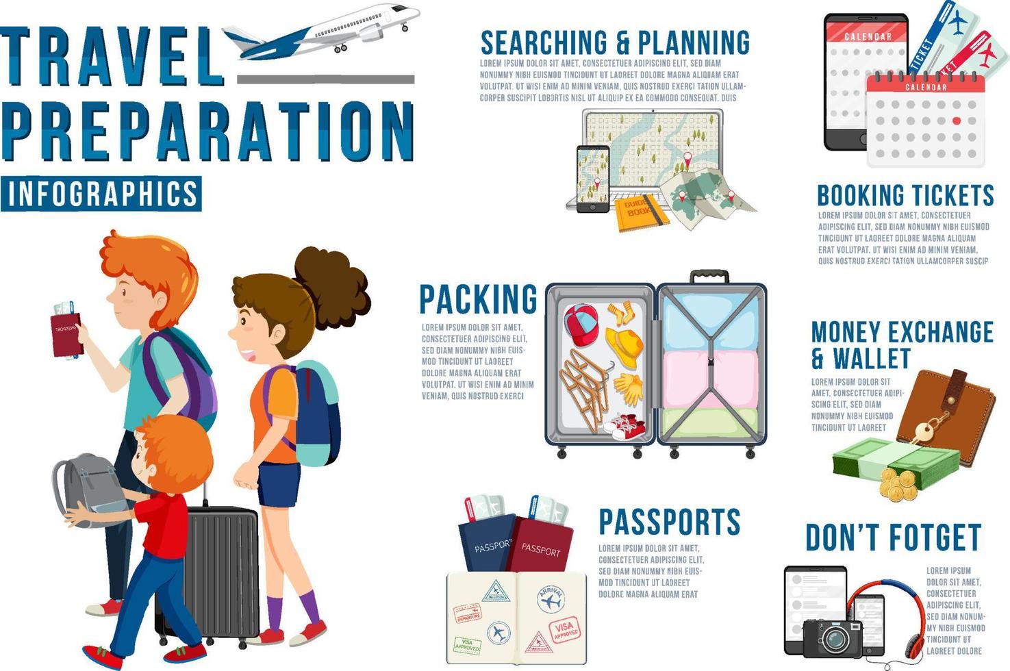 Travel preparation infographic template vector