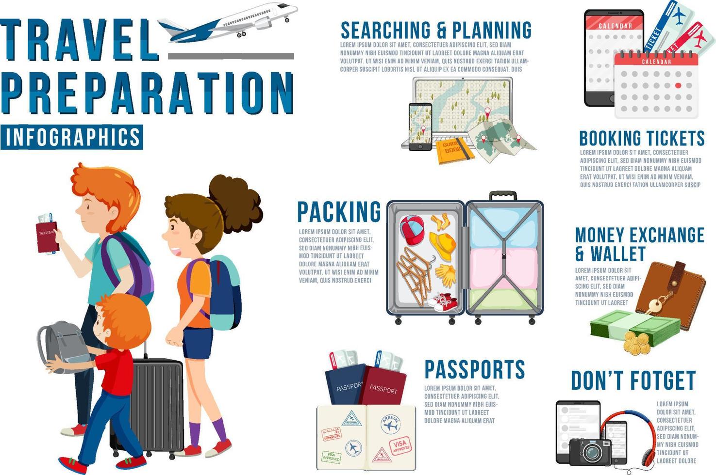 plantilla de infografía de preparación de viaje vector