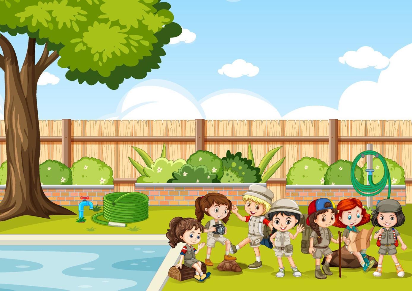 Scene with children in the park vector